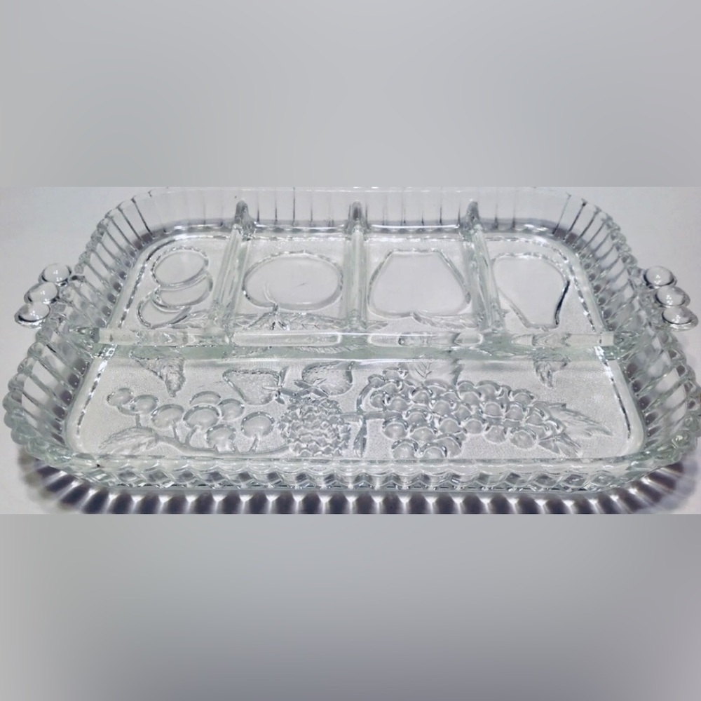 Indiana Glass Tray Fruit Vegetable Pattern Clear Vintage 13" X 9"